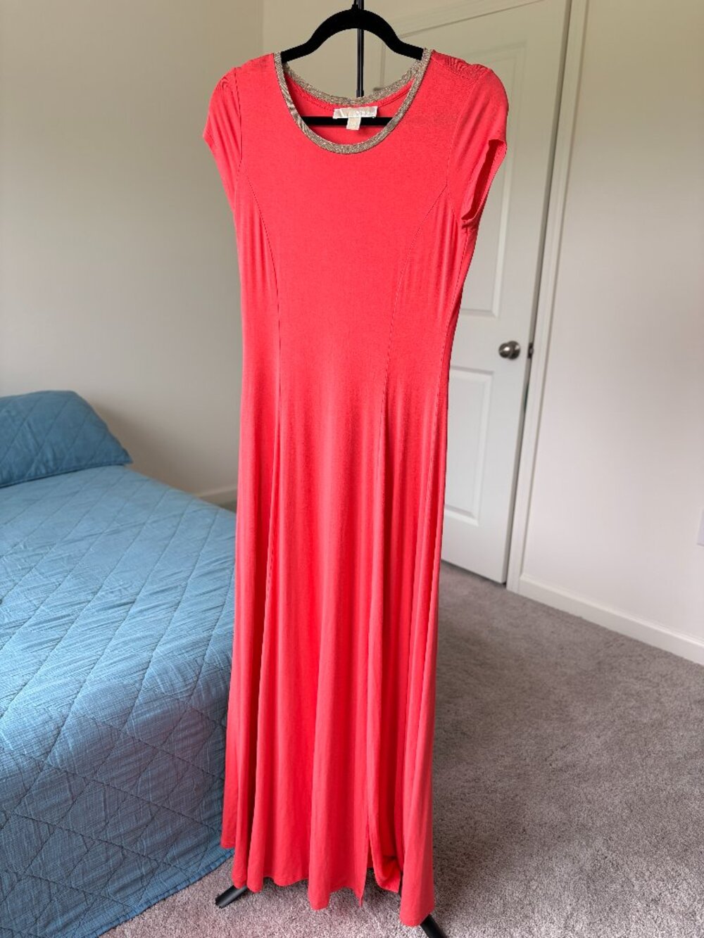MICHAEL Michael Kors Coral Maxi Dress Gold Trim Slit S